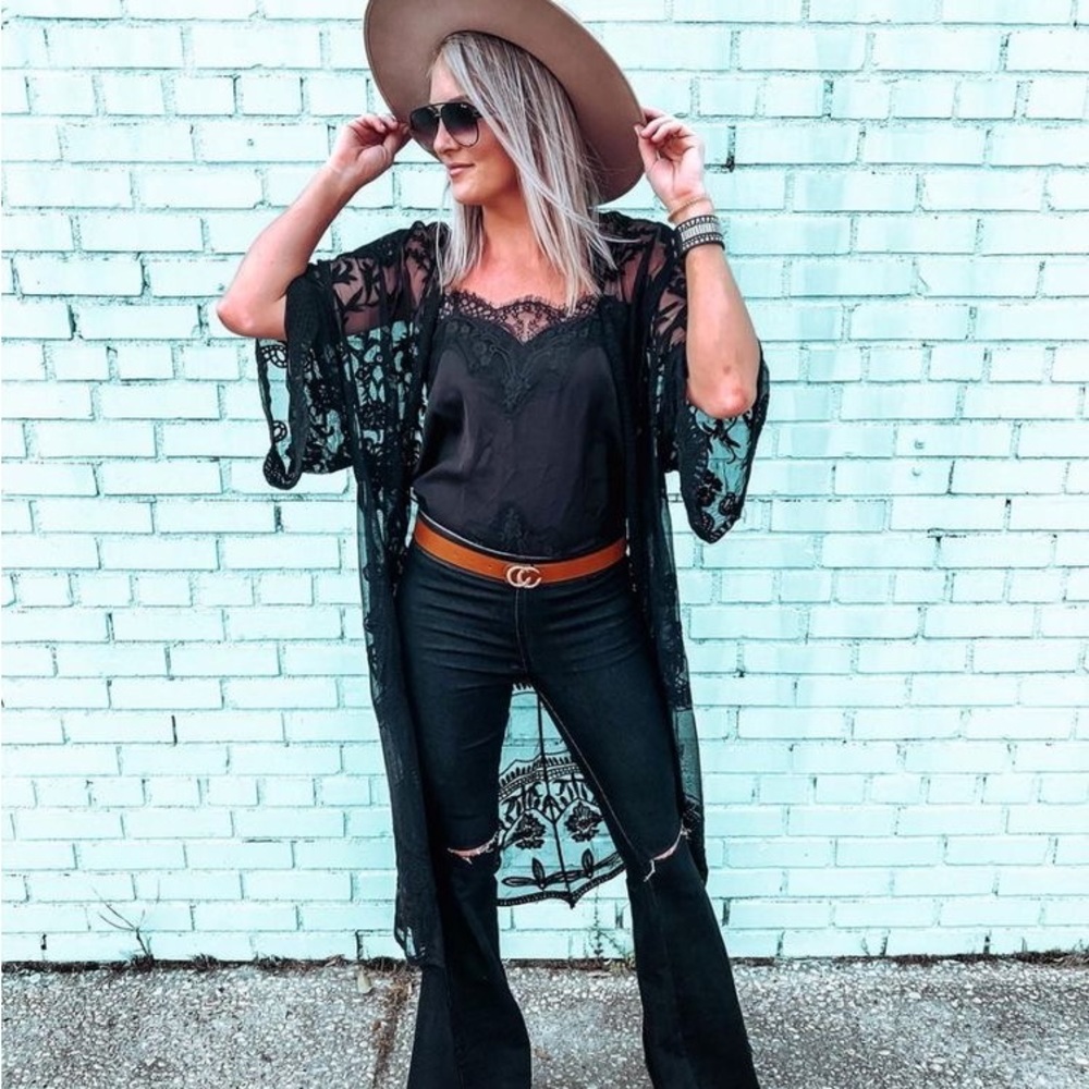 Open Front Black Lace Western Boho Duster